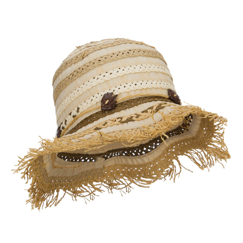 Women's Toyo Braid Striped Straw Bucket Hat