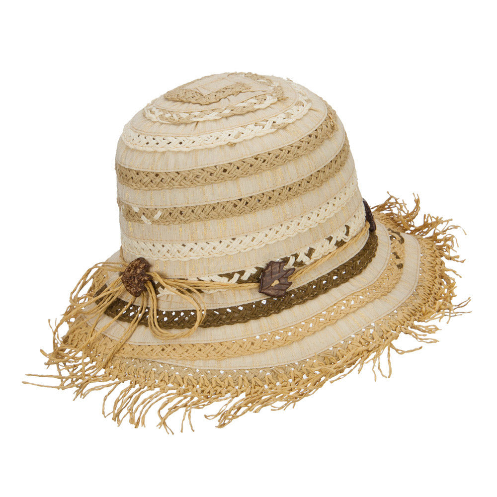 Women's Toyo Braid Striped Straw Bucket Hat