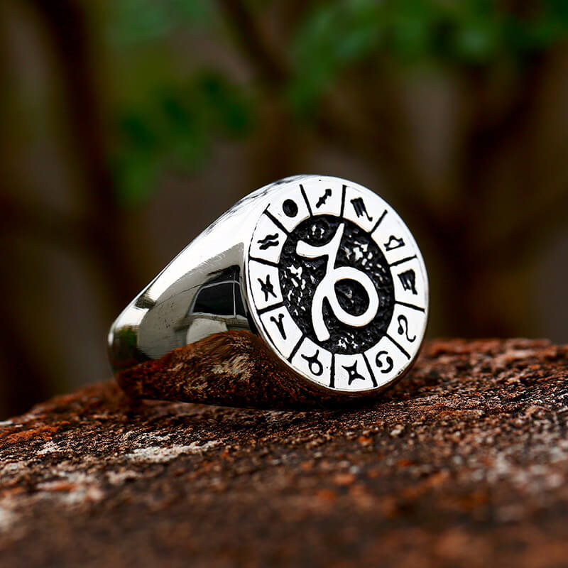 Zodiac Signs Symbol Stainless Steel Ring