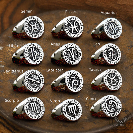 Zodiac Signs Symbol Stainless Steel Ring