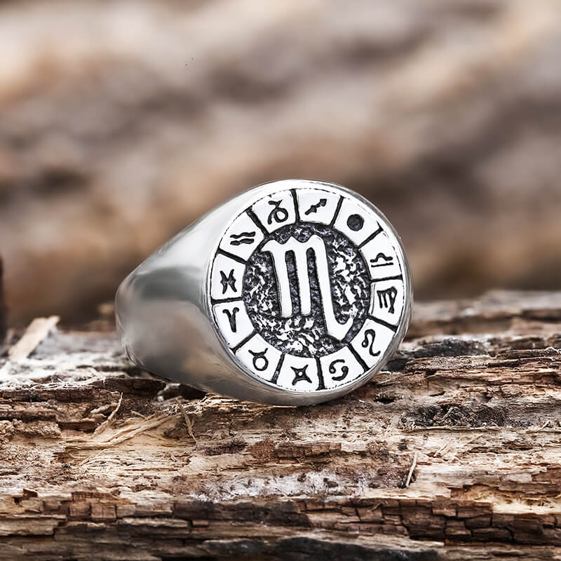 Zodiac Signs Symbol Stainless Steel Ring