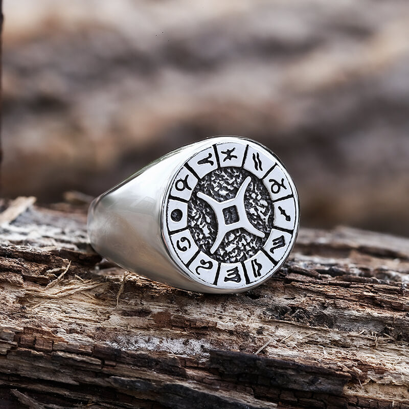 Zodiac Signs Symbol Stainless Steel Ring