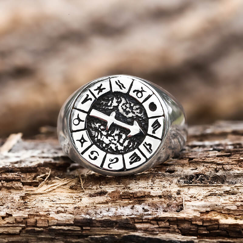 Zodiac Signs Symbol Stainless Steel Ring
