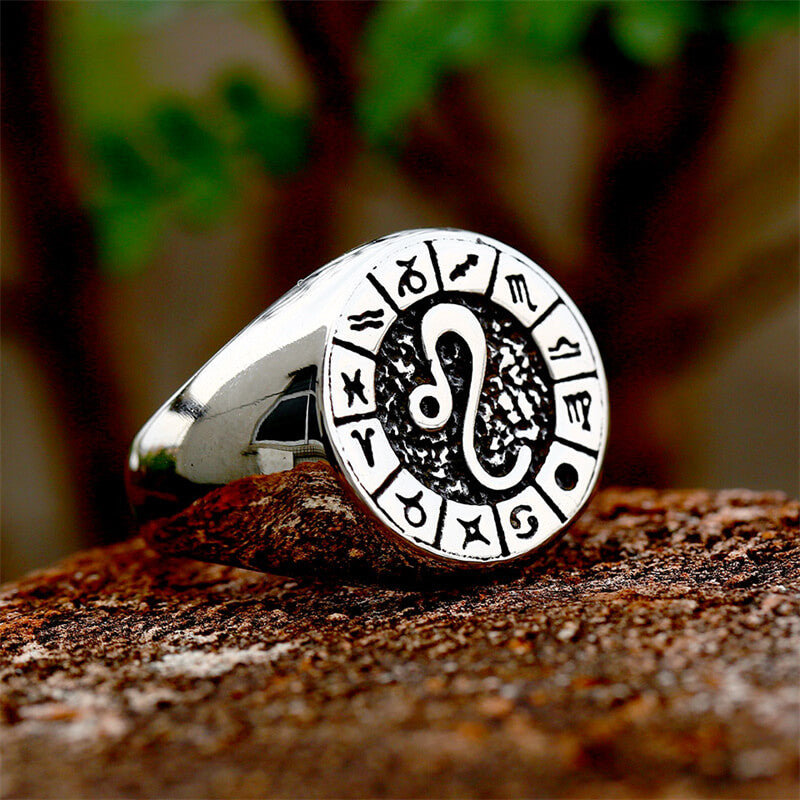 Zodiac Signs Symbol Stainless Steel Ring