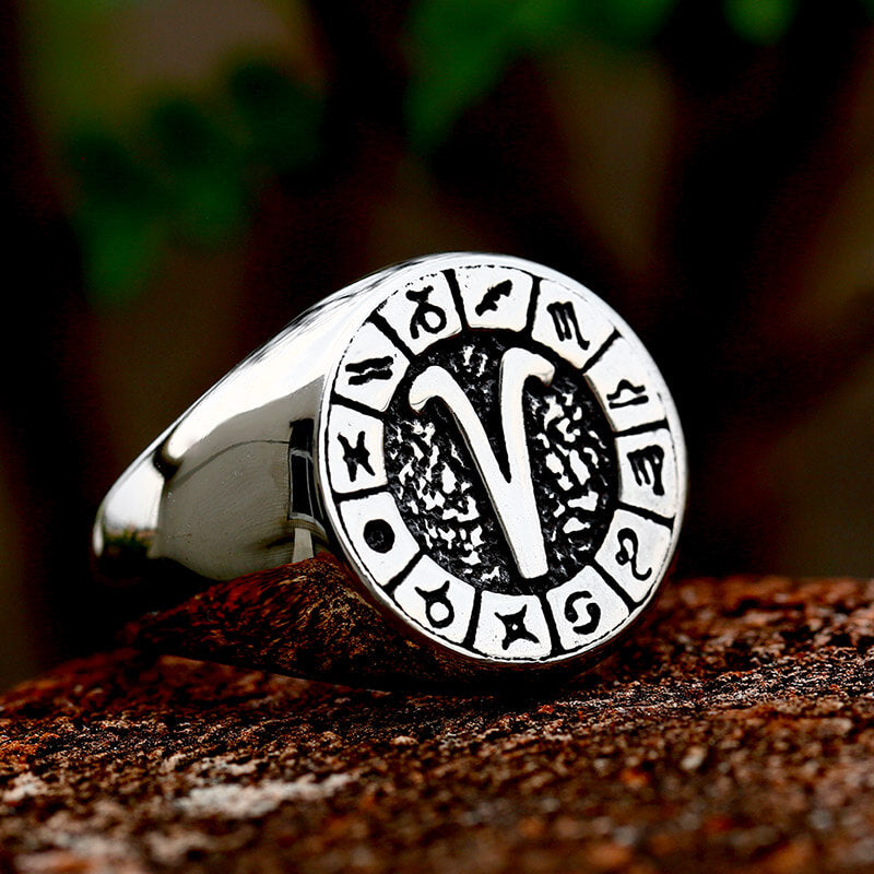 Zodiac Signs Symbol Stainless Steel Ring