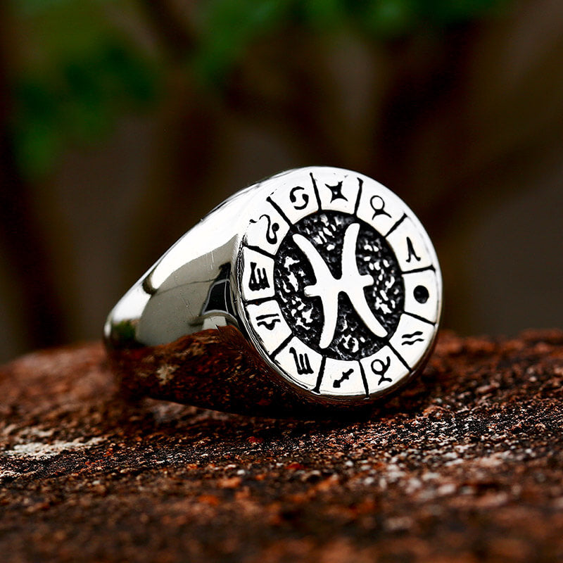 Zodiac Signs Symbol Stainless Steel Ring