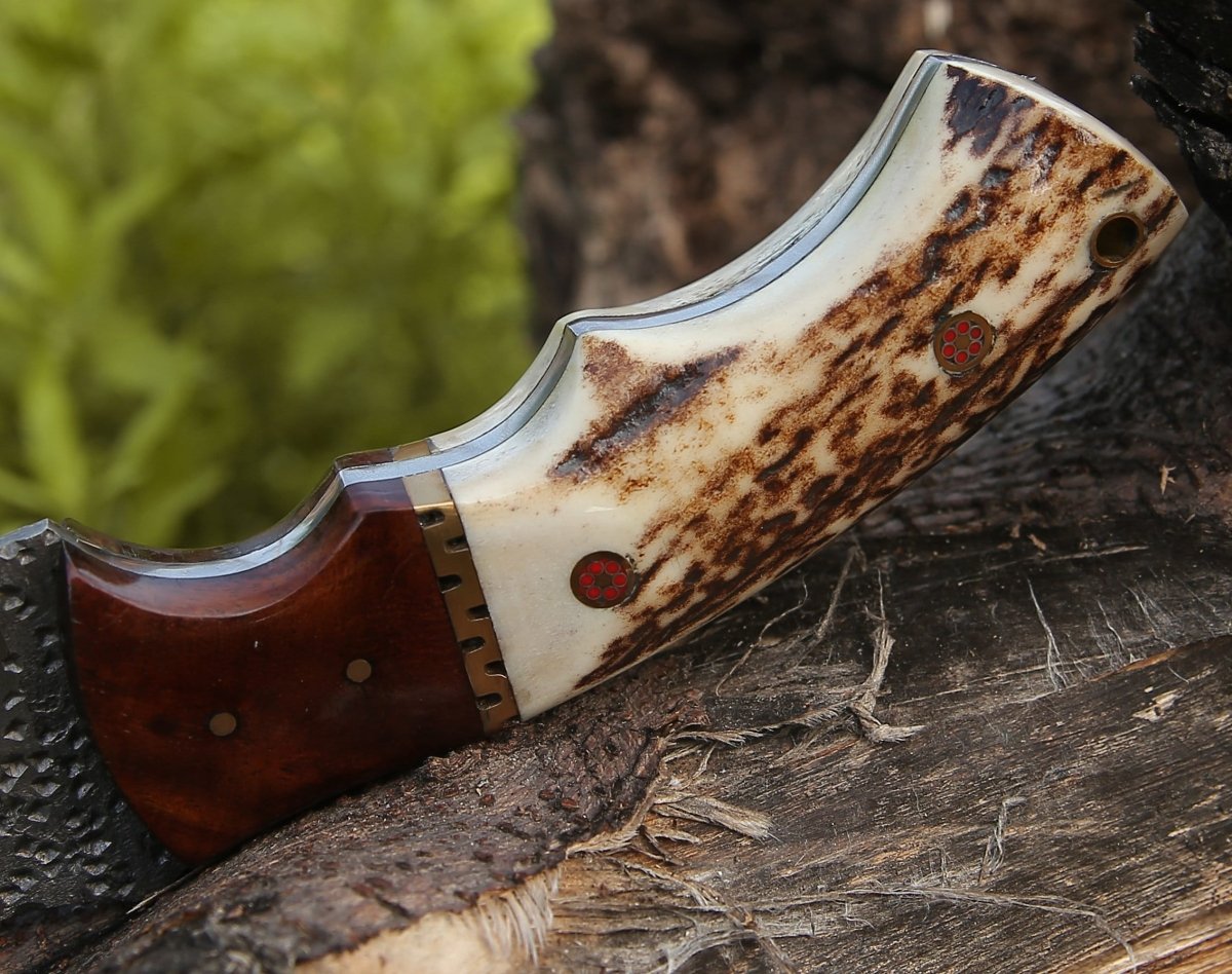 Zeus Tracker Knife with Antler & Rose wood Handle