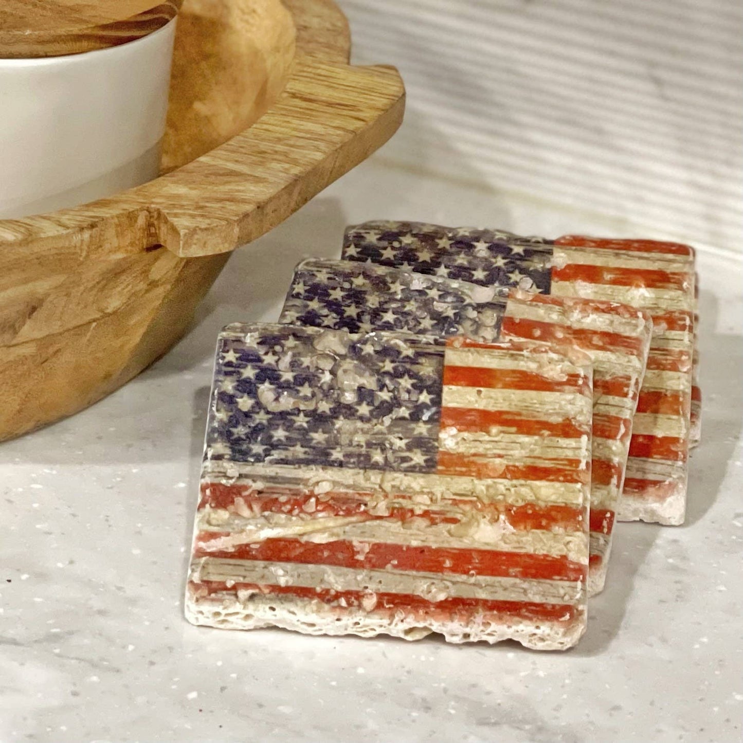Distressed American Flag Premium Natural Stone Coaster