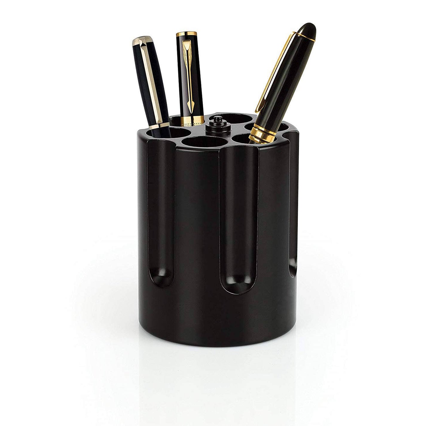 Revolver Cylinder Pen Holder, Black Aluminum