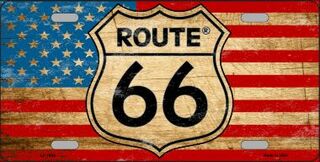 Route 66 American Flag Metal Novelty License Plate