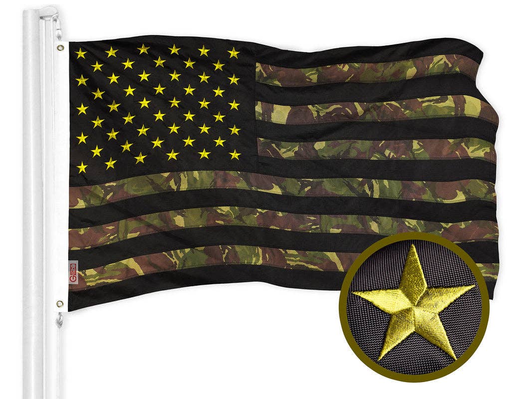 American USA Camouflage Flag 3x5 Feet Embroidered Green Stars Camo Stripes